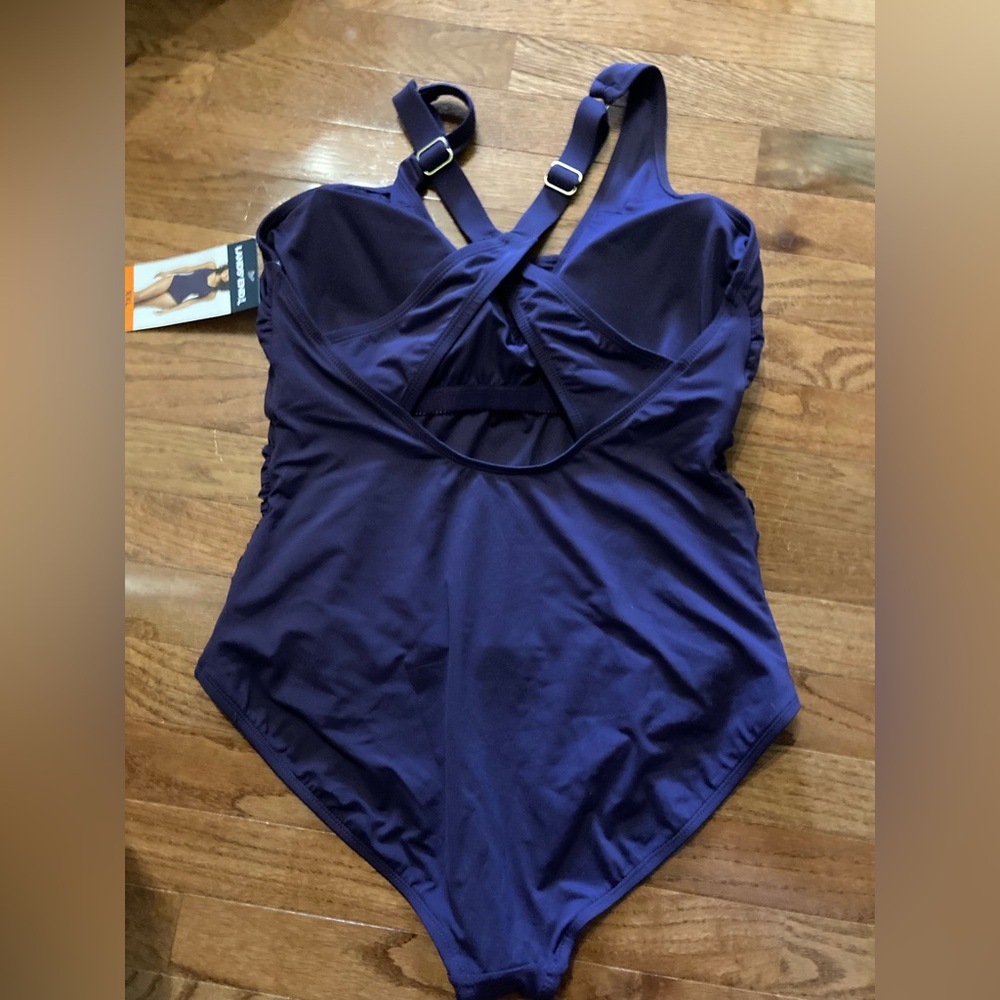 NWT Lands End Grecian Style Swimsuit UPF 50 Ruched sides Crisscrossed XXL Purple - Picture 6 of 9